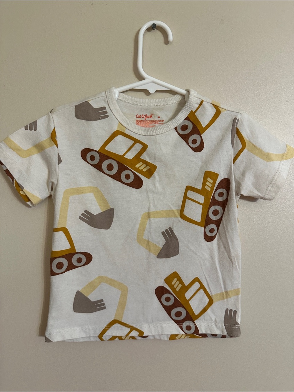 Cat & Jack White Tee with Yellow and Brown Excavators